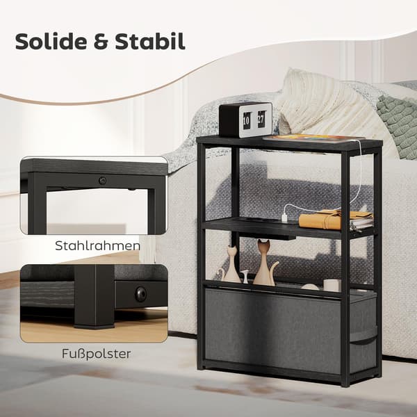 Sidebord med ladestation, sort, 45x18x60cm