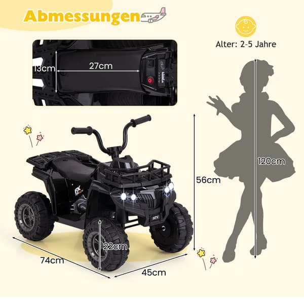 6V Børne Elektrisk ATV med MP3 & LED Lys, Sort