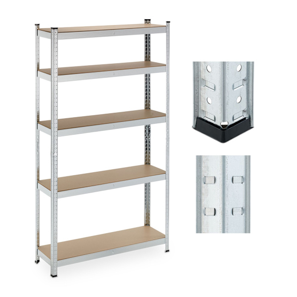 Brede, robuste hylder med 5 niveauer