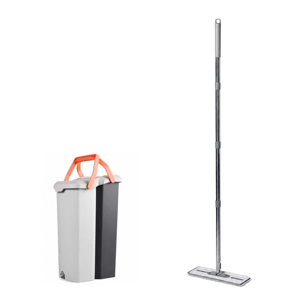 Plattmoppset med hink med två kammare och mikrofiberdynor
