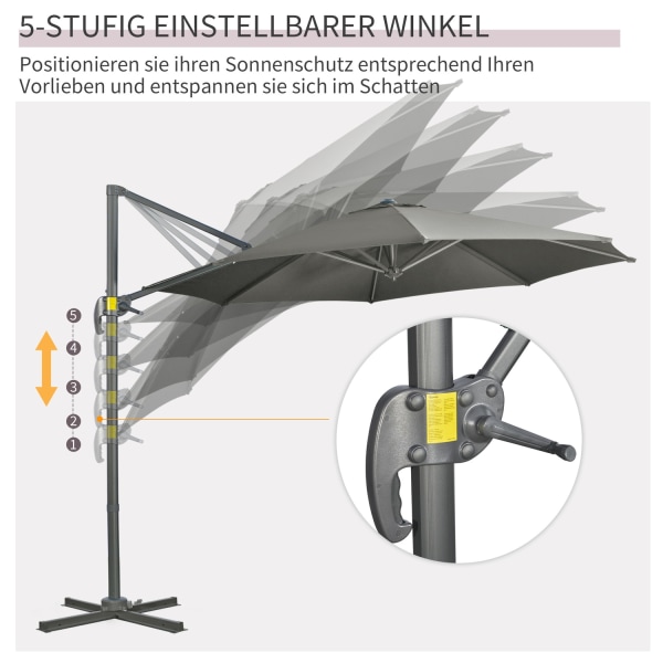 Parasol 294X294Cm Roterende Cantilever Paraply Med Paraplystativ