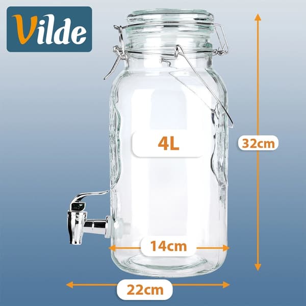 Glasdryckesdispenser med kran, 4 liters kapacitet