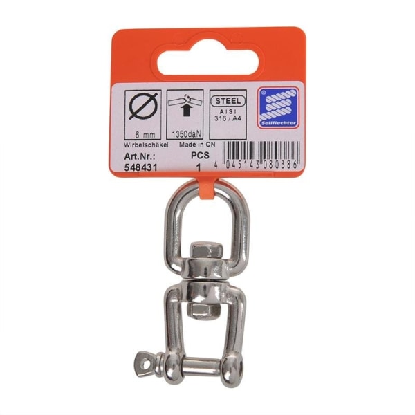 Vridbygel 6mm. RVS AISI 316. öga - gaffel. 1 350 daN
