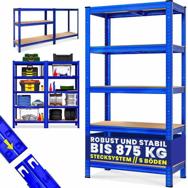 Kraftig blå reol 180x90x40cm 875kg kapacitet