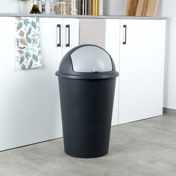 Roskakori 50L musta, kestävä materiaali, avattava kansi
