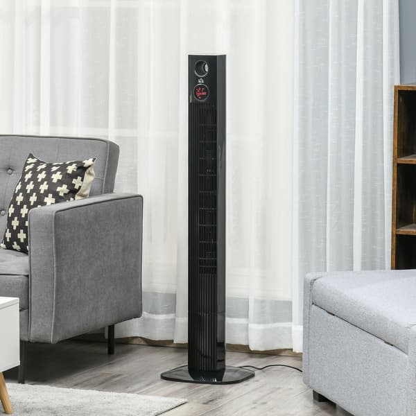 Tower Ventilator Søjleventilator Med Fjernbetjening, Aroma Diffuser, Timer, 3 Niveauer, 45W, 70° Oscillation, Sort