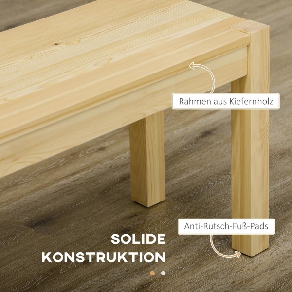 3-Paikkainen Puinen Penkki, Ruokapöytä Maalaistalon Tyyliin, Keittiön Penkki, Mänty, Kestää Jopa 330 Kg, Luonnollinen, 150 X 33 X 45 Cm