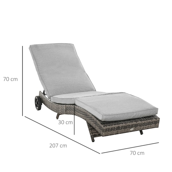 Polyrattan solseng Haveseng med pude 5-niveau justerbar S-form havemøbler metalgrå 207 x 70 x 70 cm