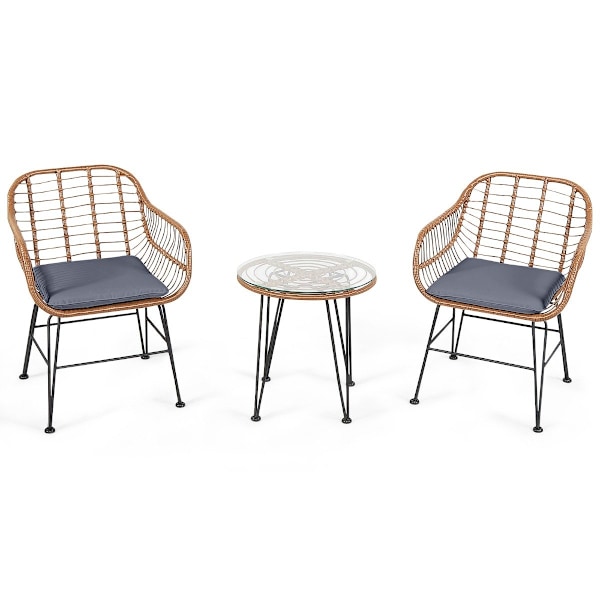 Wicker möbelset 3-delat modernt bistroset för terrassen