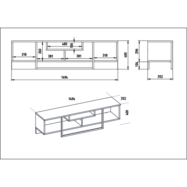 TV Stand Asal (150) - Valnød, Sort