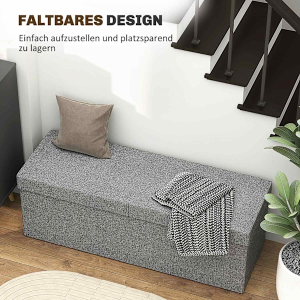 Bænk med opbevaringsplads, foldbar polstret bænk med separate beholdere, sengebænk med linnedlook, sædekiste til entre, soveværelse, stue, 110 x 38 x