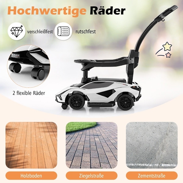 3-i-1 Lamborghini ride-on bil push bil med forlygter &amp; Musik &amp; Hvid opbevaringsplads