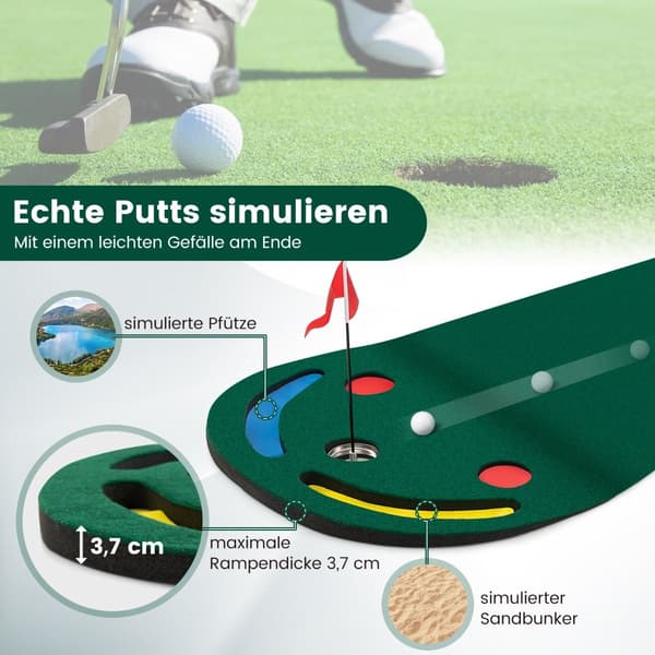 Golf puttemåtte 300x96 cm med 3 kopper & flag
