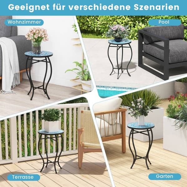 Rundt Mosaik Sidebord – 35x55 cm, Blå/Sort