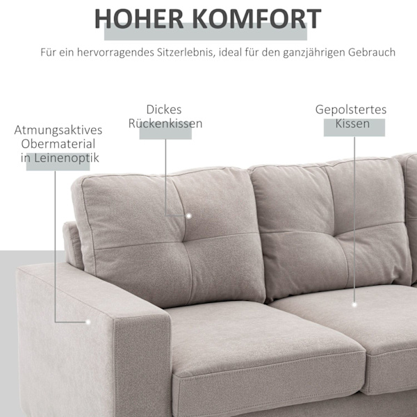 Hjørnesofa L-formet hjørnesofa, hjørnesæt, sofasæt med chaiselong til 3 personer, stofsofa til stue, lysegrå