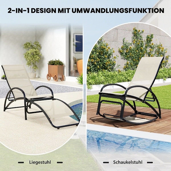 2 i 1 solstol konvertibel gungstol med justerbart ryggstöd och böjda armstöd beige