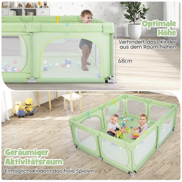 Babykravlegård med 4 trækringe & 50 havbolde & åndbart mesh & bæretaske Grøn