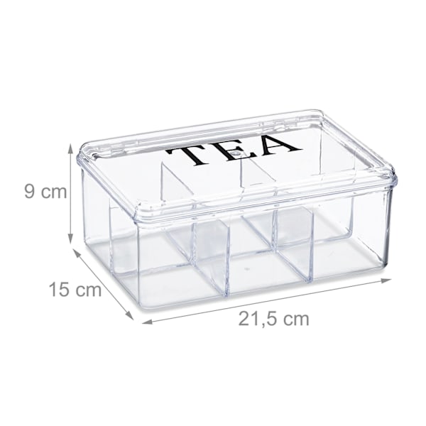 Transparent tebox med 6 fack