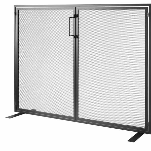 Gnistskydd för eldstad med dörr, järnnät, 990x780mm