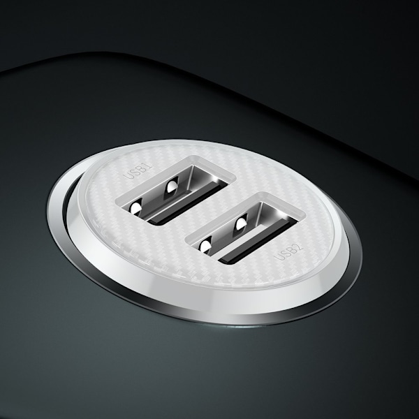 Grain Pro 2x USB 4.8A biloplader til cigarettænderudtag, hvid