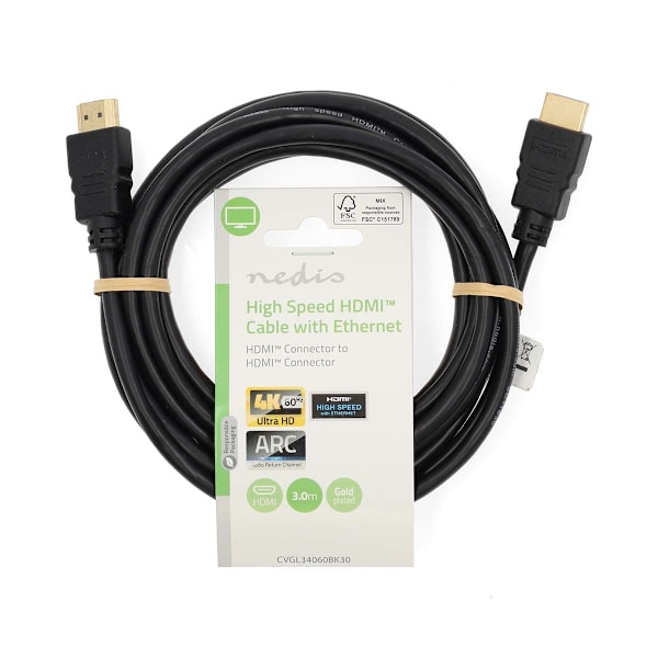 High Speed ​​HDMI ™ kabel med Ethernet | HDMI™ Stik | HDMI™ Stik | 4K@60Hz | ARC | 18 Gbps | 3.00 m | Runde | PVC | Sort | Label
