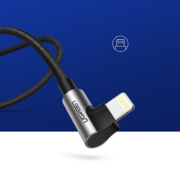 Kulmakaapeli iPhone USB:lle - Lightning MFI 2.4A 1m musta