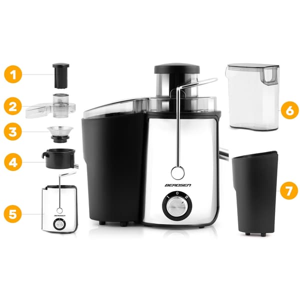Juicer 600W, Rustfrit Stål, Sort, 0,5L Kapacitet