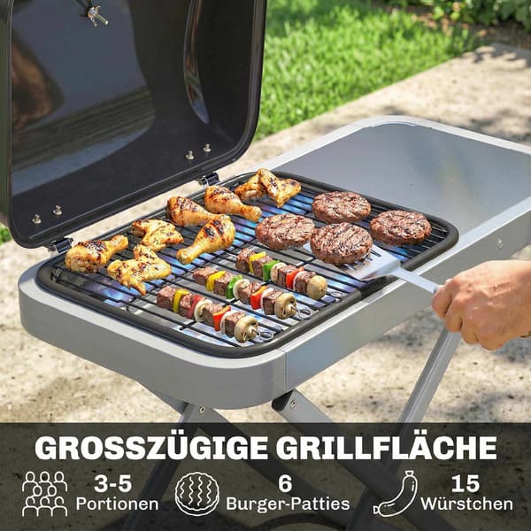 Bærbar gasgrill med 1 brænder, foldbar vogn, termometer