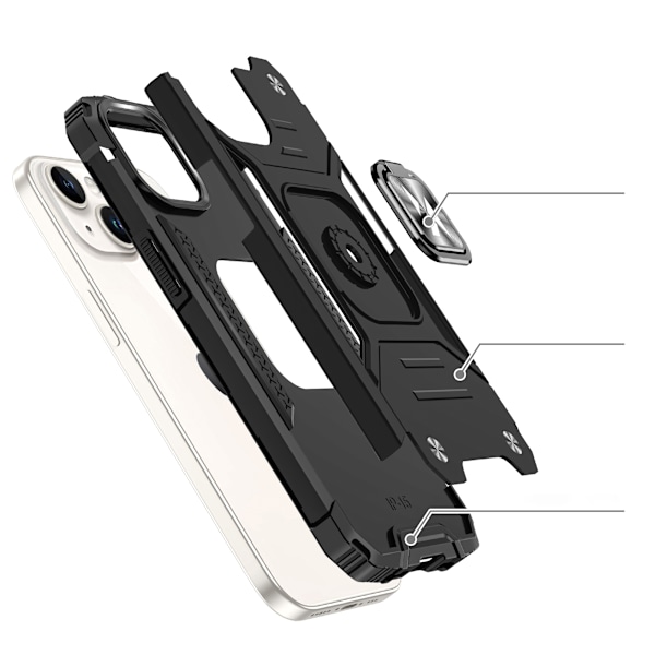Pansarfodral med fingerhållare för iPhone 15 Plus Ring Armor, röd