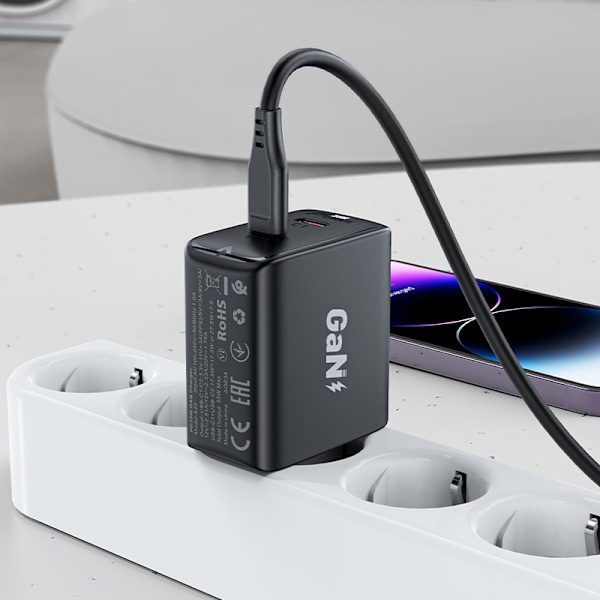 Snabb GaN 35W PD laddare 2x USB-C svart