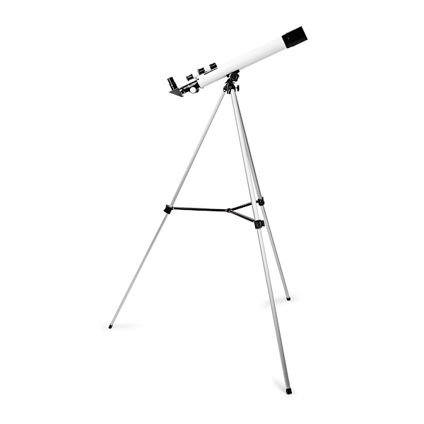 Teleskop | Blænde: 50 mm | Brændvidde: 600 mm | Finderscope: 5 x 24 | Maksimal arbejdshøjde: 125 cm | Tripod | Hvid / Sort