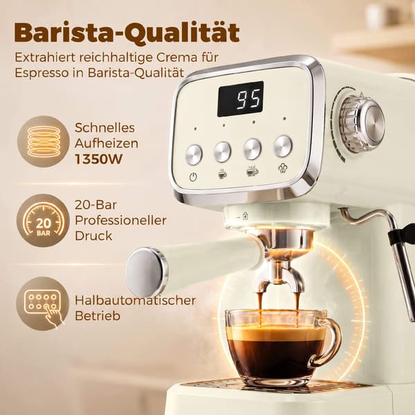 20 bar espressomaskine med mælkeskummer, 1,2 liters tank