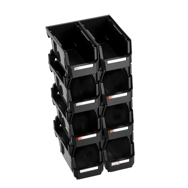 Stabelbare opbevaringsbeholdere, åben front, sort, 8-pak