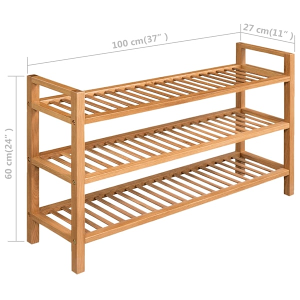 Skohylla med 3 hyllor 100x27x60 cm massiv ek