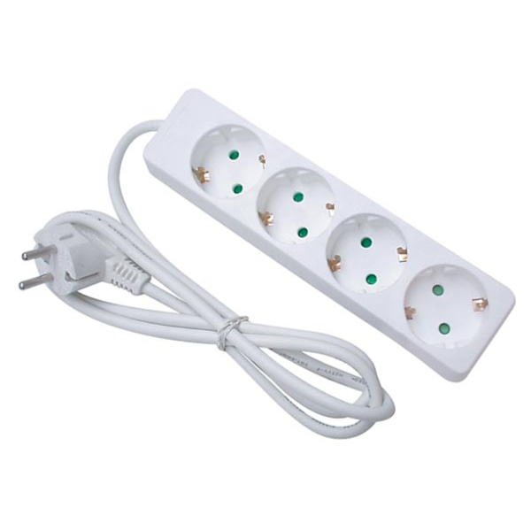 4-vägs uttag - 1,5 M kabel - Vit - Schuko