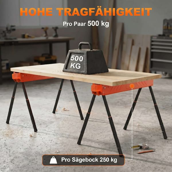 Justerbara fällbara sågbockar, metall, 250 kg kapacitet, set om 2