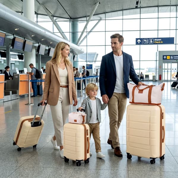 5-delt bagagesæt, TSA-lås, spinnerhjul, beige