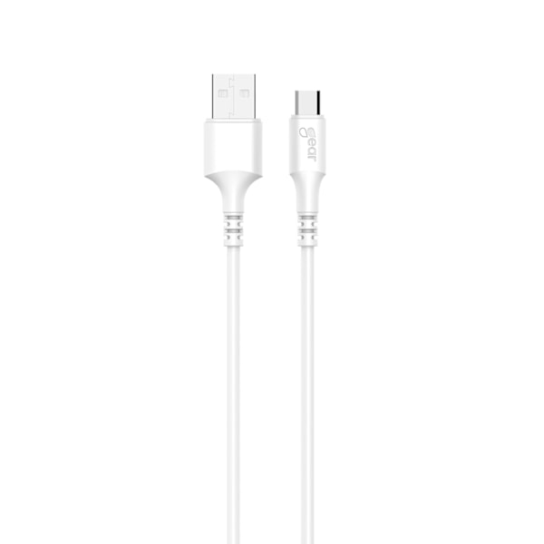 GEAR-latauskaapeli MicroUSB–USB-A 1 m:n valkoinen pyöreä kaapeli
