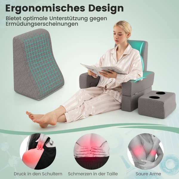 Læsepude med kopholder – Ergonomisk ryglæn, grå