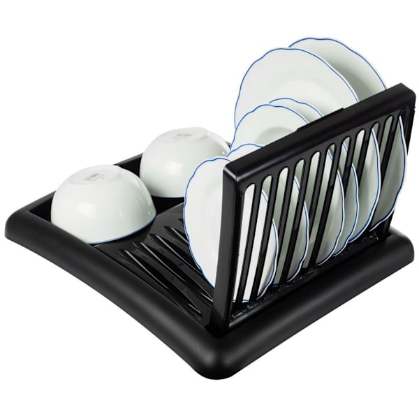 Utdragbart svart diskställ med plats för tallrikar och glas