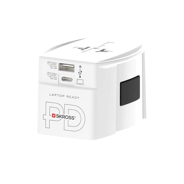 Rejseadapter med dobbelt USB-oplader, 65W strømforsyning