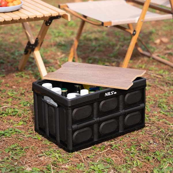 Sammenfoldelig campingboks med låg, 20L, 2-i-1