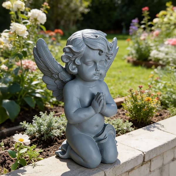 Bedende engelstatue til kirkegård eller have