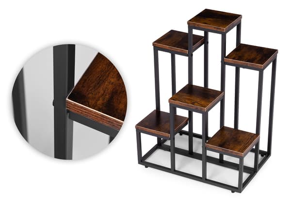 Loft-stil plantestativ med 6 hylder, stål og spånplade
