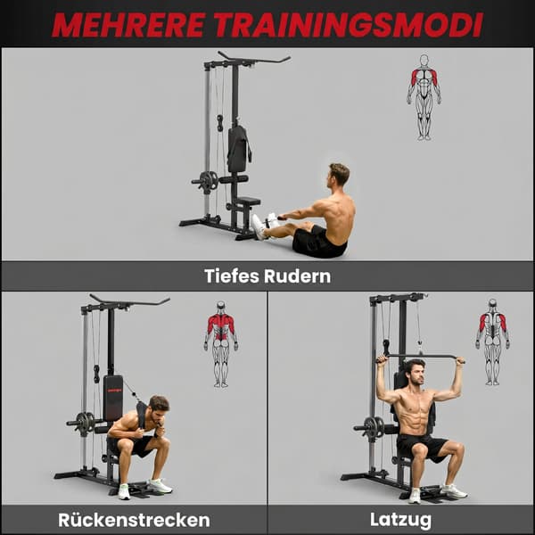 Hemmagym Lat Pulldown & Roddmaskin, Stål & Konstläder