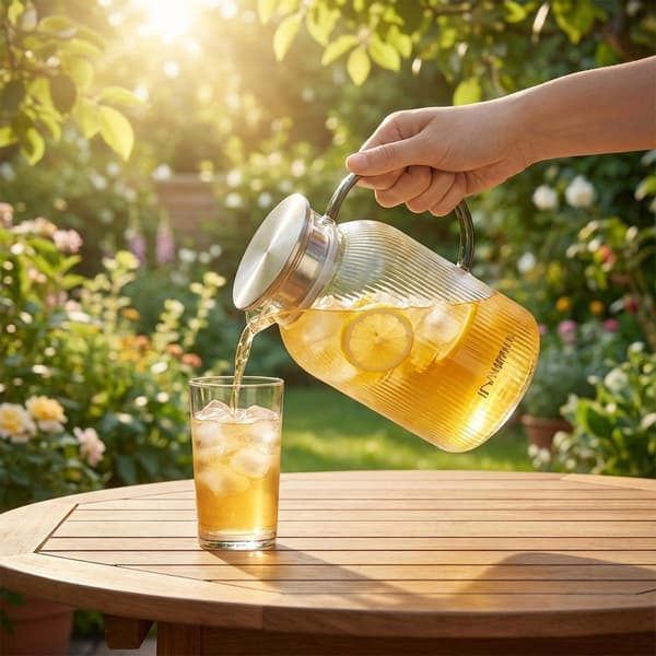 Lasikannu kannella, 1,5 l borosilikaattia, siivilä