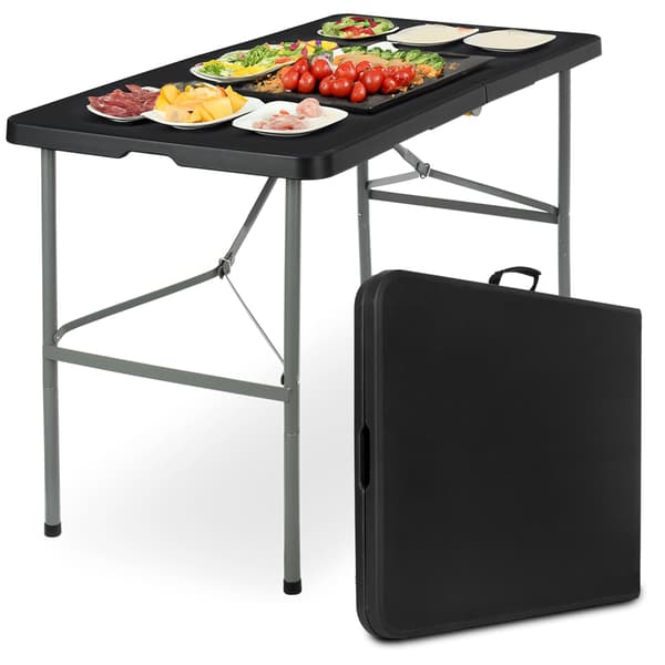 Sammenklappeligt cateringbord, sort, 122 cm, HDPE-plade