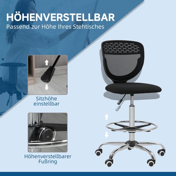 Højdejusterbar kontorstol – sort, polstret, uden arme