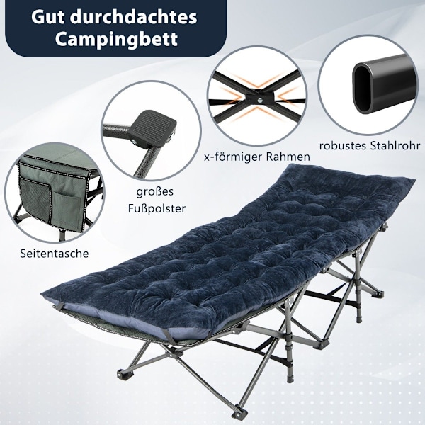 190 x 70 cm feltsengshynde i bomuld 7 cm tyk madras med 4 fastgørelsesstropper blå