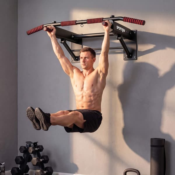 Hopfällbar väggmonterad pull-up-stång, halkfria skumgrepp, svart